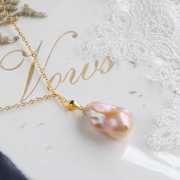 Gold Vermeil Natural Baroque Pearl Necklace Silver Genuine Pearl Pendant for Her - Picture 8 of 10